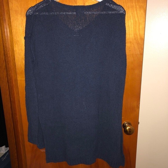 Caslon Sweater Navy Blue Oversized Split Hem V-Neck Tunic Extra Small - Picture 7 of 7